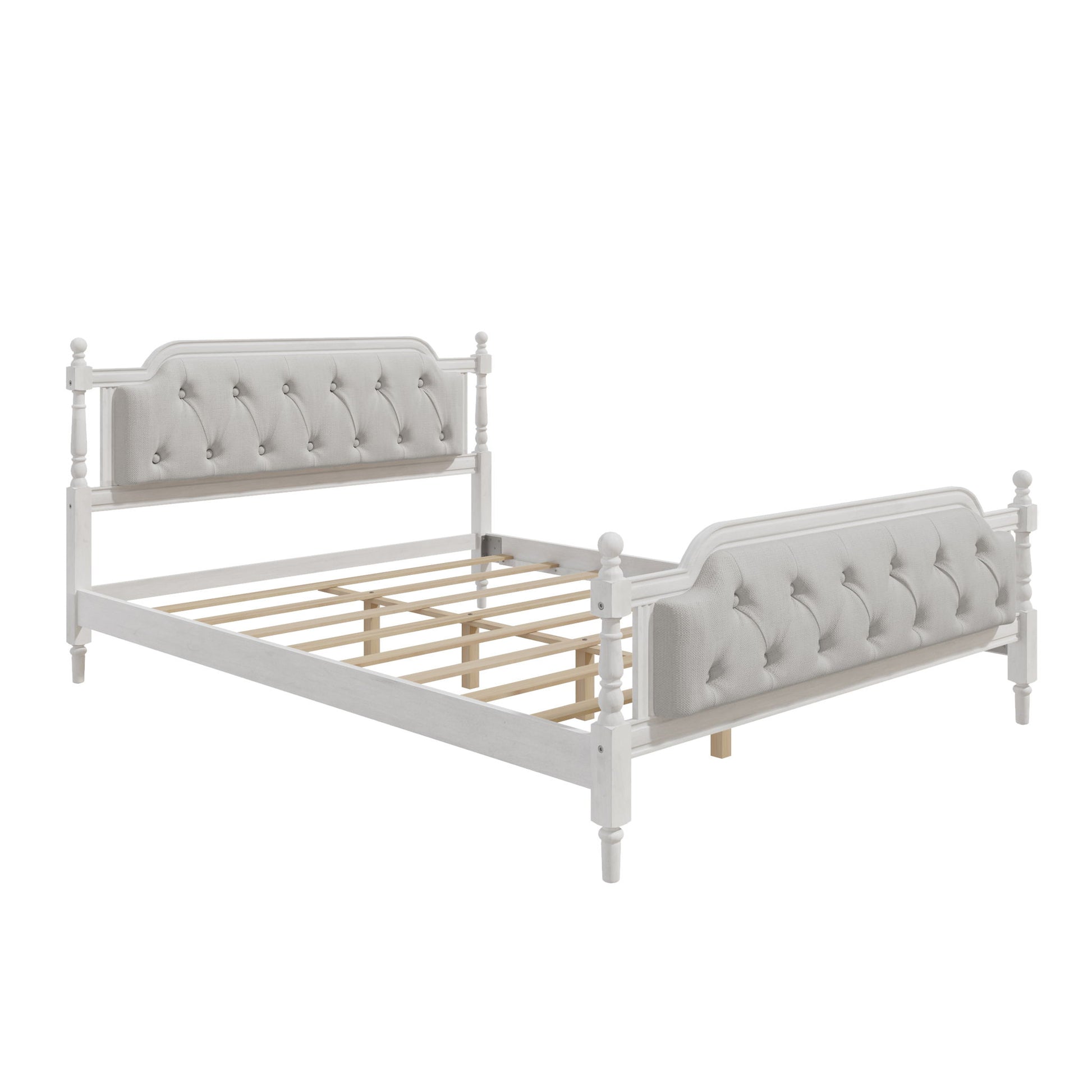 Traditional Style Solid Bed Frame With Upholstered Tufted Headboard, No Box Spring Needed - The Sleep Loft - Online Mattress Showroom NYC