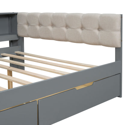 Upholstered Headboard Platform Bed With Storage Shelves, Drawers, Charging Station - The Sleep Loft - Online Mattress Showroom NYC