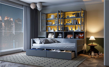 Daybed With Glass Door Storage Cabinets, Built In LED Lighting And Shelves - The Sleep Loft - Online Mattress Showroom NYC