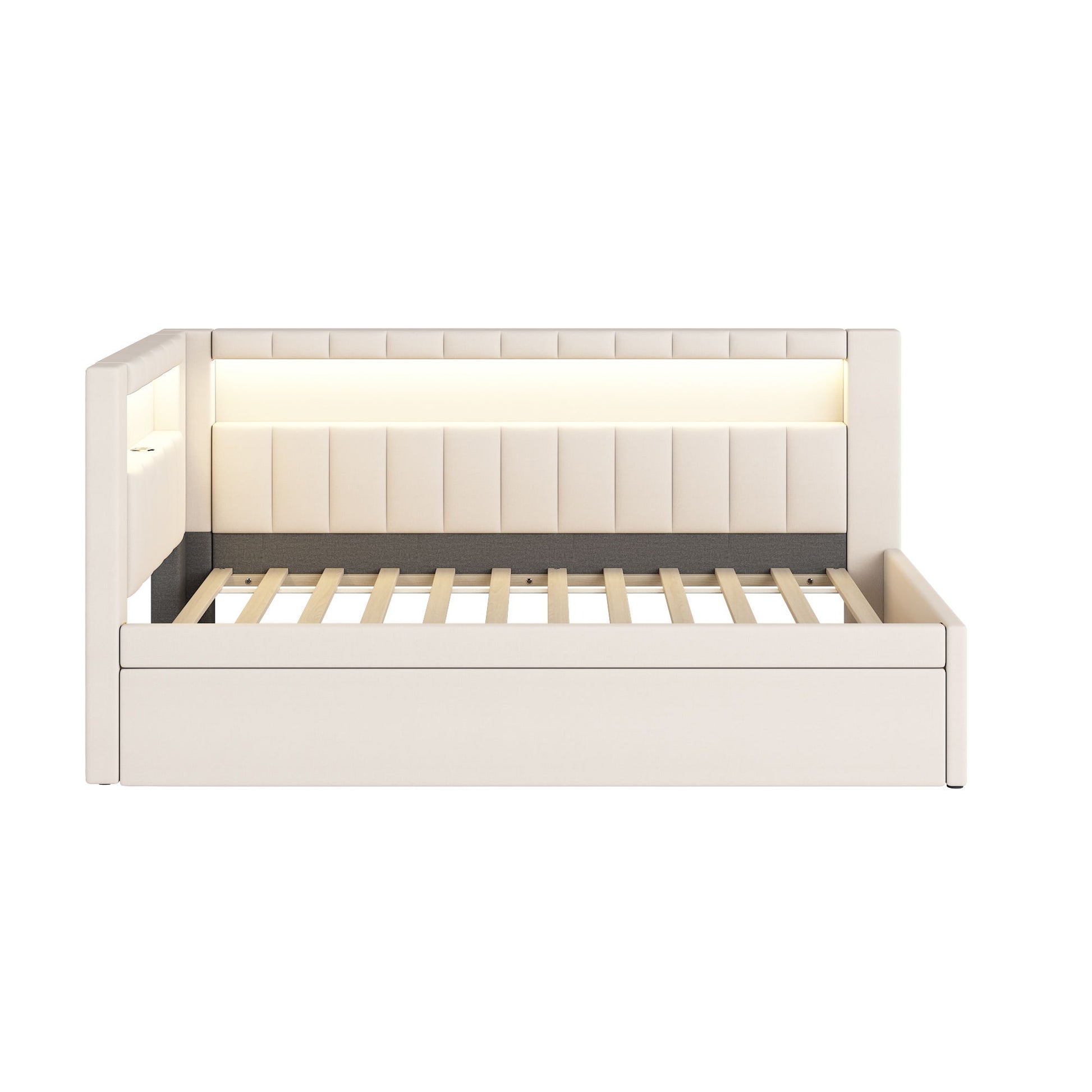 Upholstered Platform Bed With USB Ports And LED Belt - The Sleep Loft - Online Mattress Showroom NYC