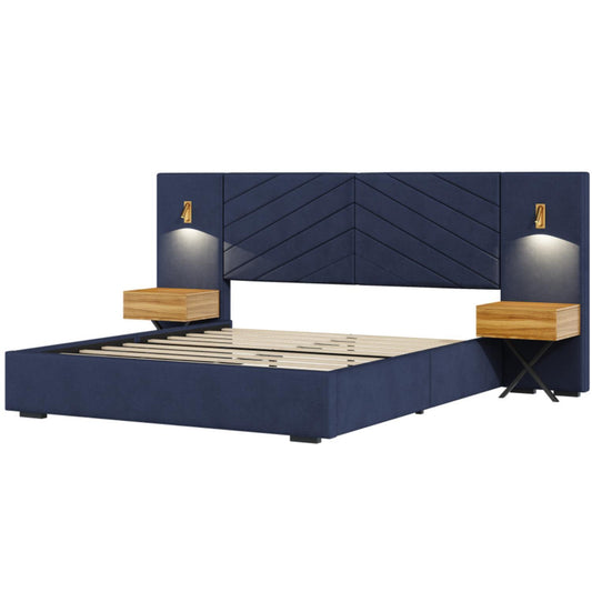 Upholstered Bed Frame With Vertical Channel Tufted Wingback Headboard - The Sleep Loft - Online Mattress Showroom NYC