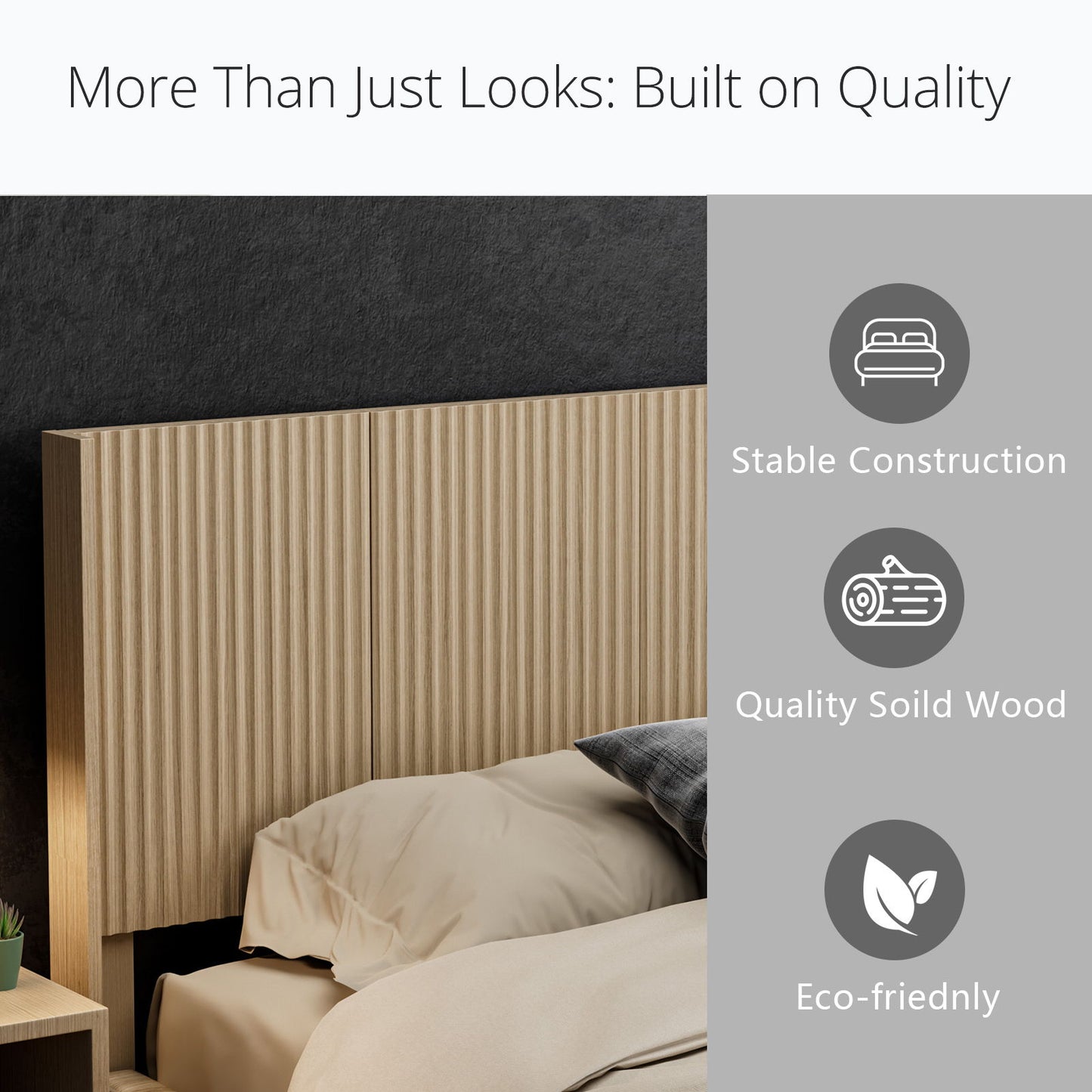 Modern Wide Wall Mounted Fluted Panel Headboard - The Sleep Loft - Online Mattress Showroom NYC