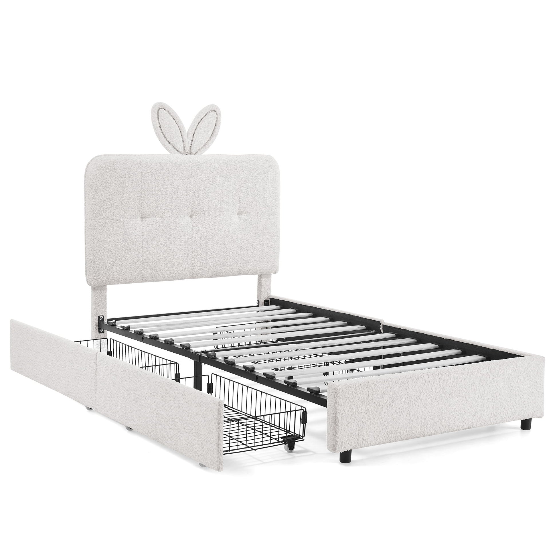 Upholstered Bed With Oversized Rabbit Ear Headboard, LED Lights & 4 Storage Drawers - The Sleep Loft - Online Mattress Showroom NYC