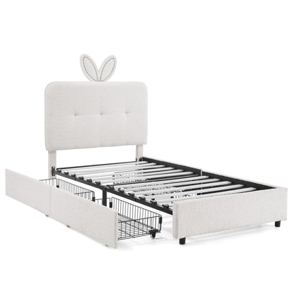 Upholstered Bed With Oversized Rabbit Ear Headboard, LED Lights & 4 Storage Drawers - The Sleep Loft - Online Mattress Showroom NYC