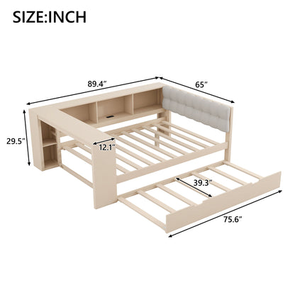 Upholstered Headboard Platform Bed With Storage Shelves, Trundle, Charging Station - The Sleep Loft - Online Mattress Showroom NYC