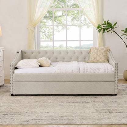 Upholstered Daybed With USB Charging & Pull Out Bed - The Sleep Loft - Online Mattress Showroom NYC