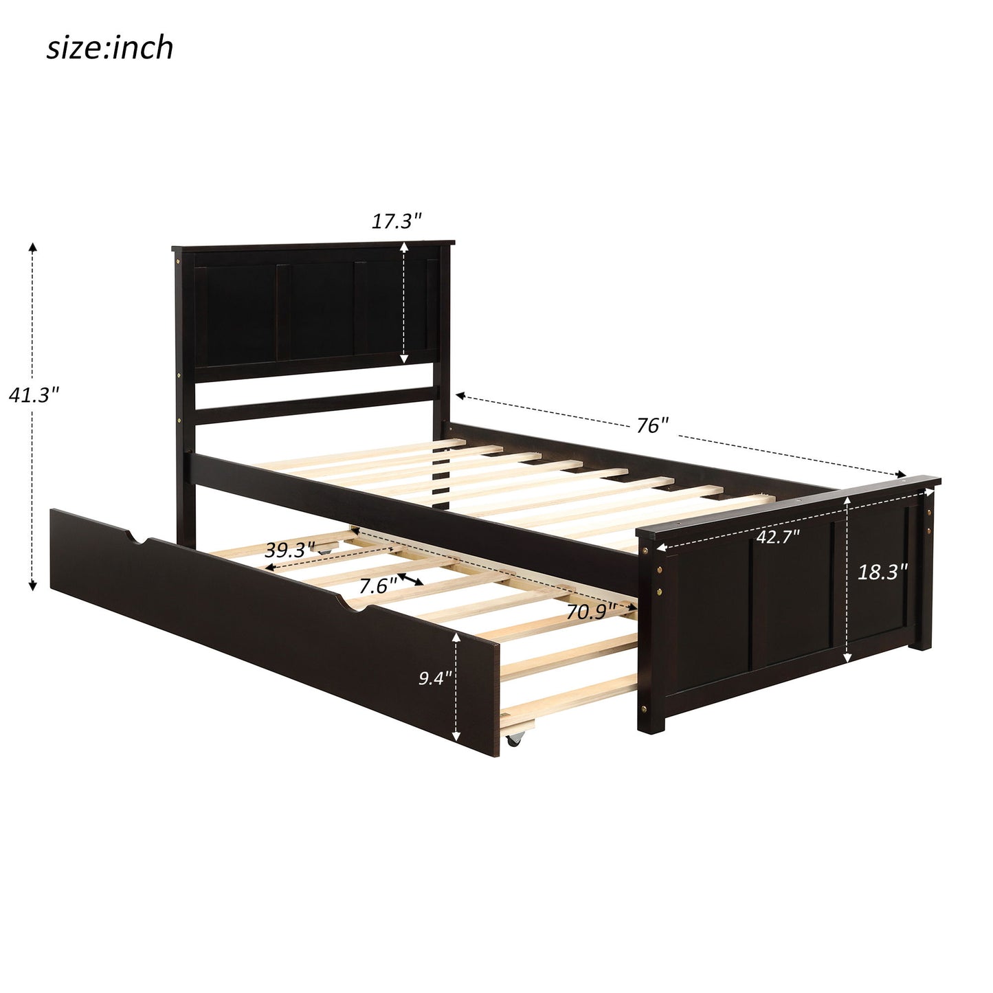 Platform Bed With Twin Trundle, Twin Size - Espresso - The Sleep Loft - Online Mattress Showroom NYC