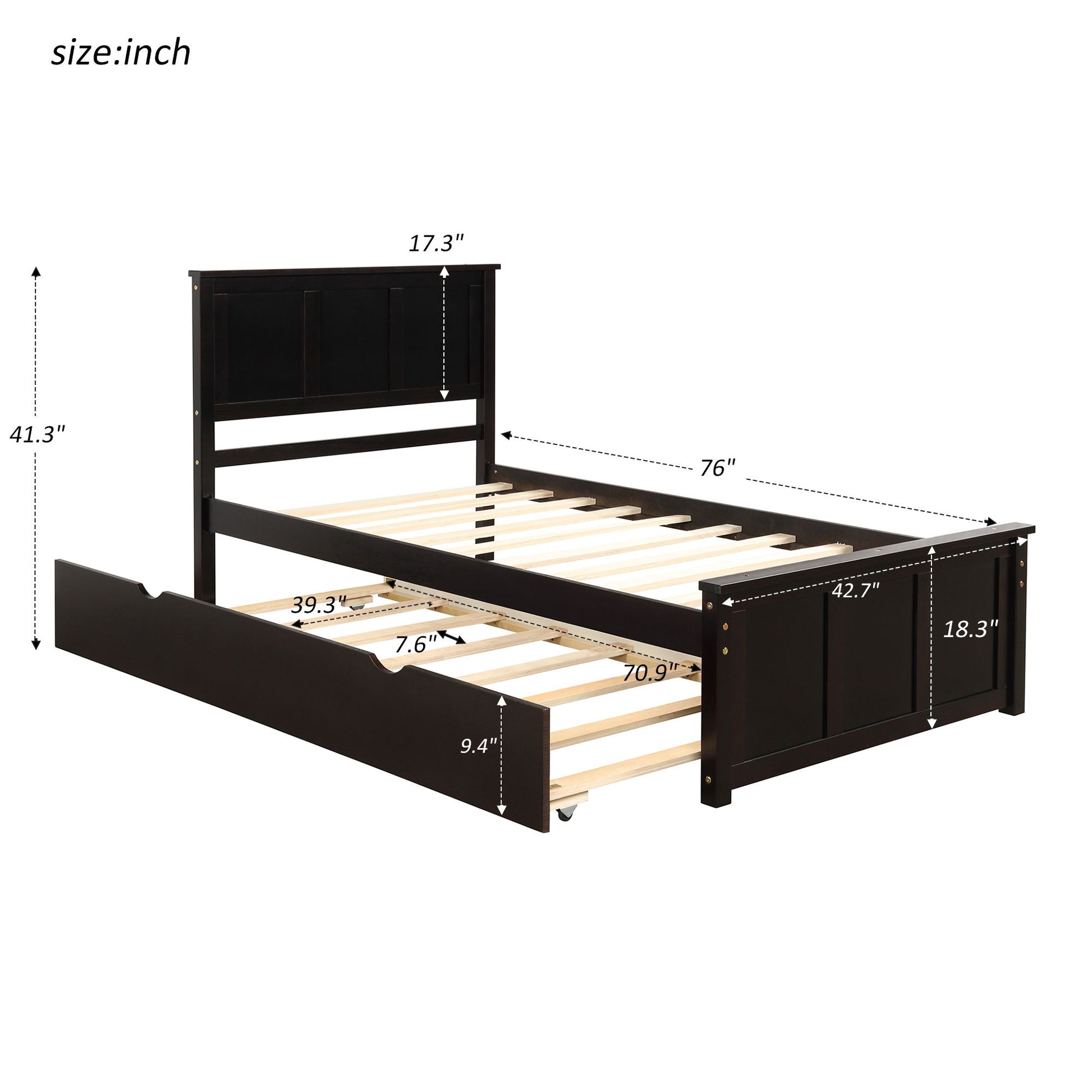 Platform Bed With Twin Trundle, Twin Size - Espresso - The Sleep Loft - Online Mattress Showroom NYC
