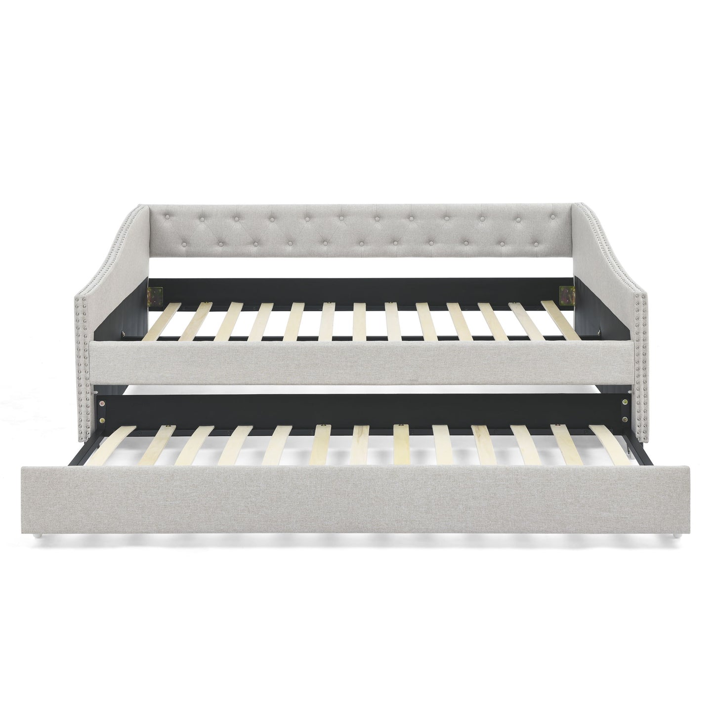 Upholstered Tufted Daybed With Drawers, Waved Arms - The Sleep Loft - Online Mattress Showroom NYC