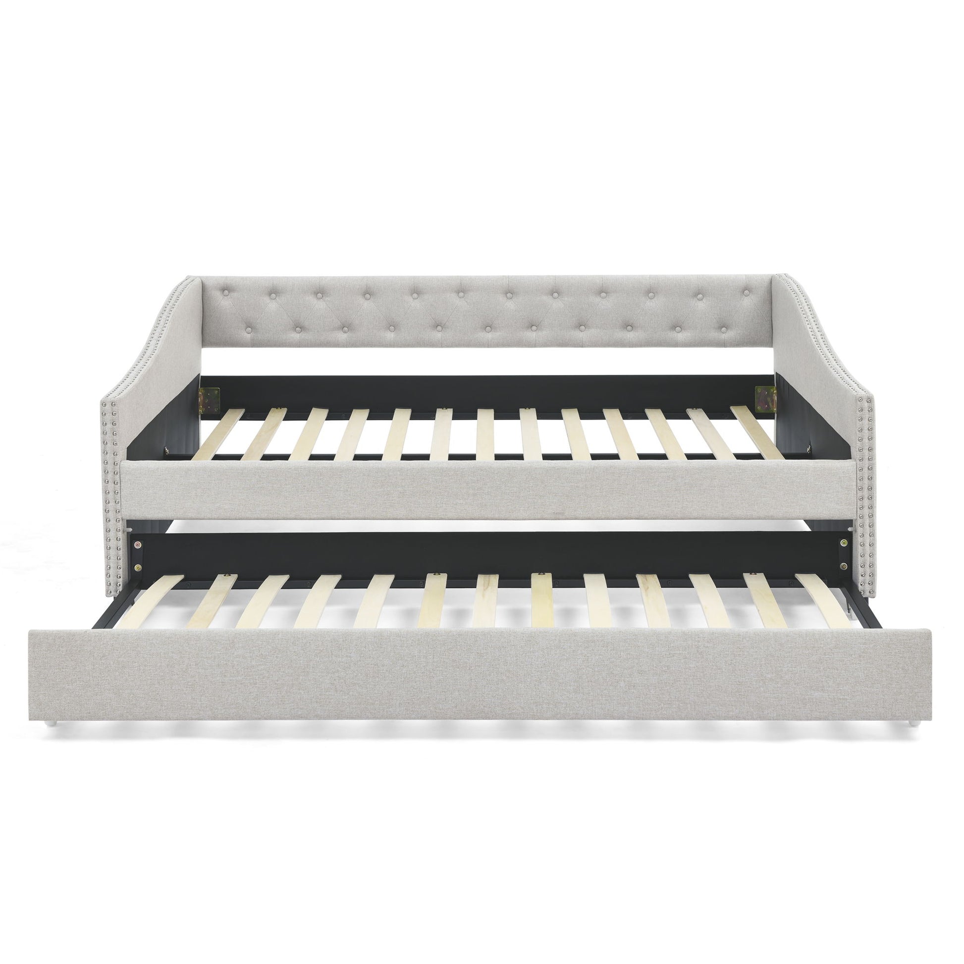Upholstered Tufted Daybed With Drawers, Waved Arms - The Sleep Loft - Online Mattress Showroom NYC