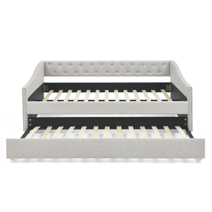 Upholstered Tufted Daybed With Drawers, Waved Arms - The Sleep Loft - Online Mattress Showroom NYC