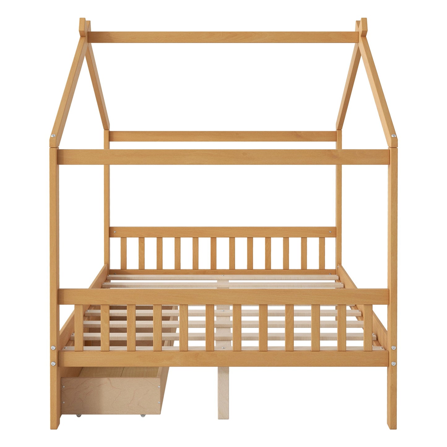 House Style Platform Bed With Headboard, Footboard, 2 Drawers, And Roof Design - The Sleep Loft - Online Mattress Showroom NYC