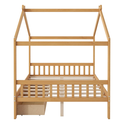 House Style Platform Bed With Headboard, Footboard, 2 Drawers, And Roof Design - The Sleep Loft - Online Mattress Showroom NYC