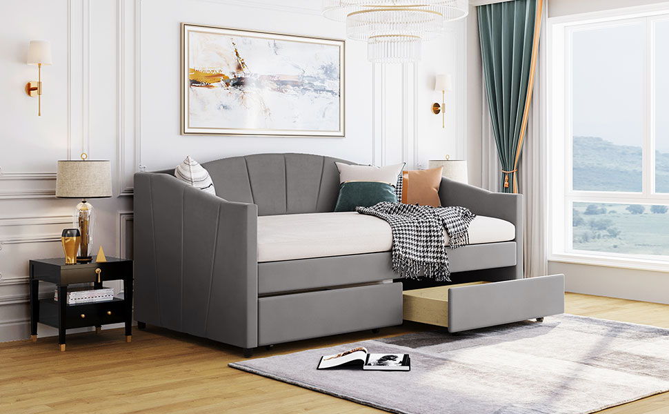 Upholstered Daybed With Two Drawers And Wood Slat - The Sleep Loft - Online Mattress Showroom NYC