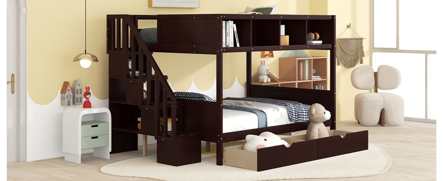 Bunk Bed With Shelfs, Storage Staircase And 2 Drawers - The Sleep Loft - Online Mattress Showroom NYC