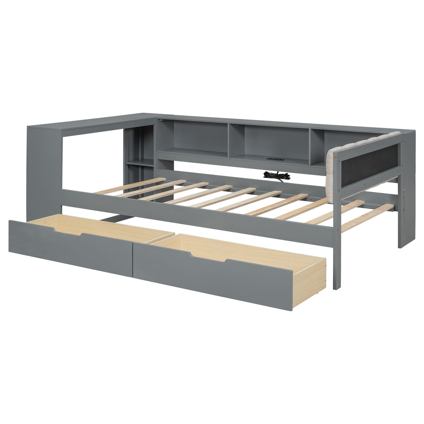 Upholstered Headboard Platform Bed With Storage Shelves, Drawers, Charging Station - The Sleep Loft - Online Mattress Showroom NYC