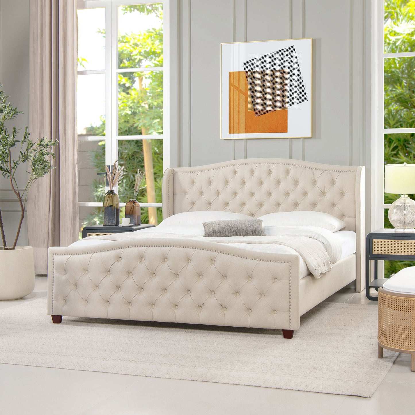 Fontana - Handcrafted Wingback Upholstered Platform Bed Frame - The Sleep Loft - Online Mattress Showroom NYC