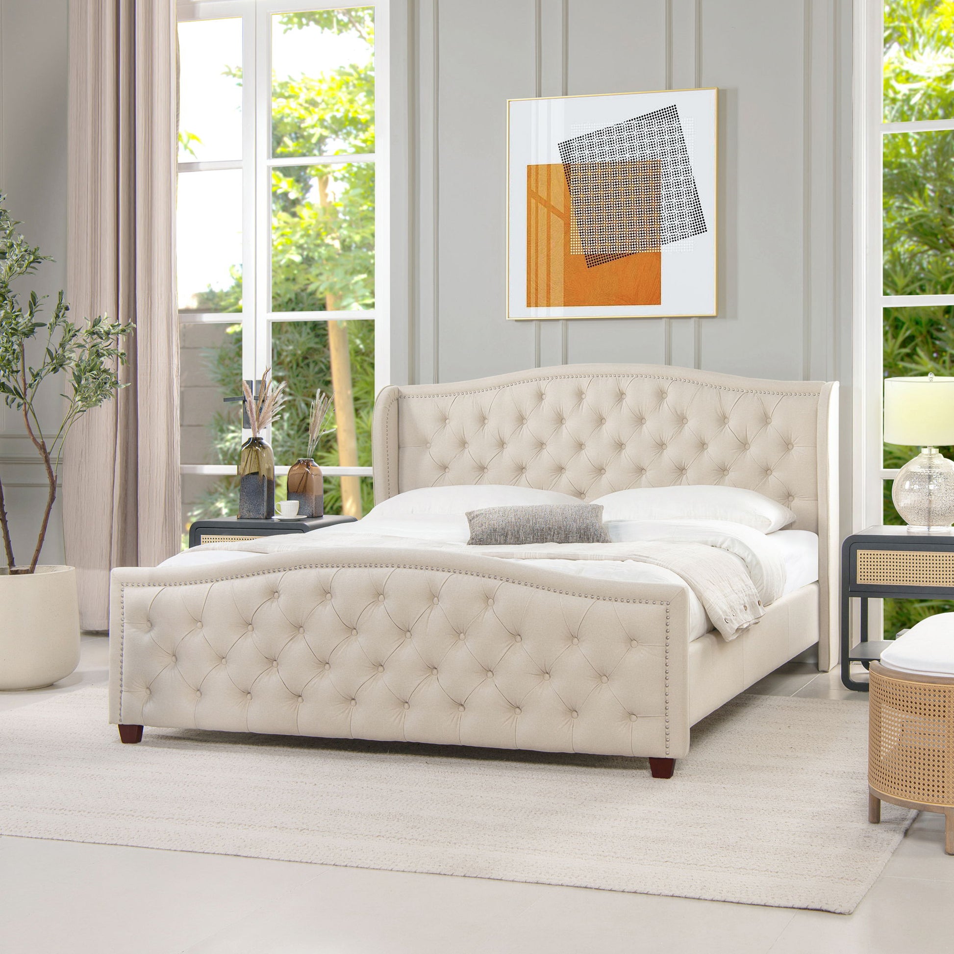 Fontana - Handcrafted Wingback Upholstered Platform Bed Frame - The Sleep Loft - Online Mattress Showroom NYC