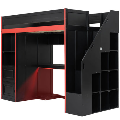 Gaming Loft Bed With Desk And Storage, LED Lights - The Sleep Loft - Online Mattress Showroom NYC