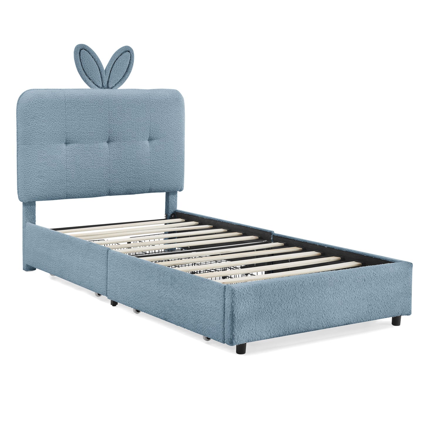 Upholstered Bed With Oversized Rabbit Ear Headboard, LED Lights & 4 Storage Drawers - The Sleep Loft - Online Mattress Showroom NYC
