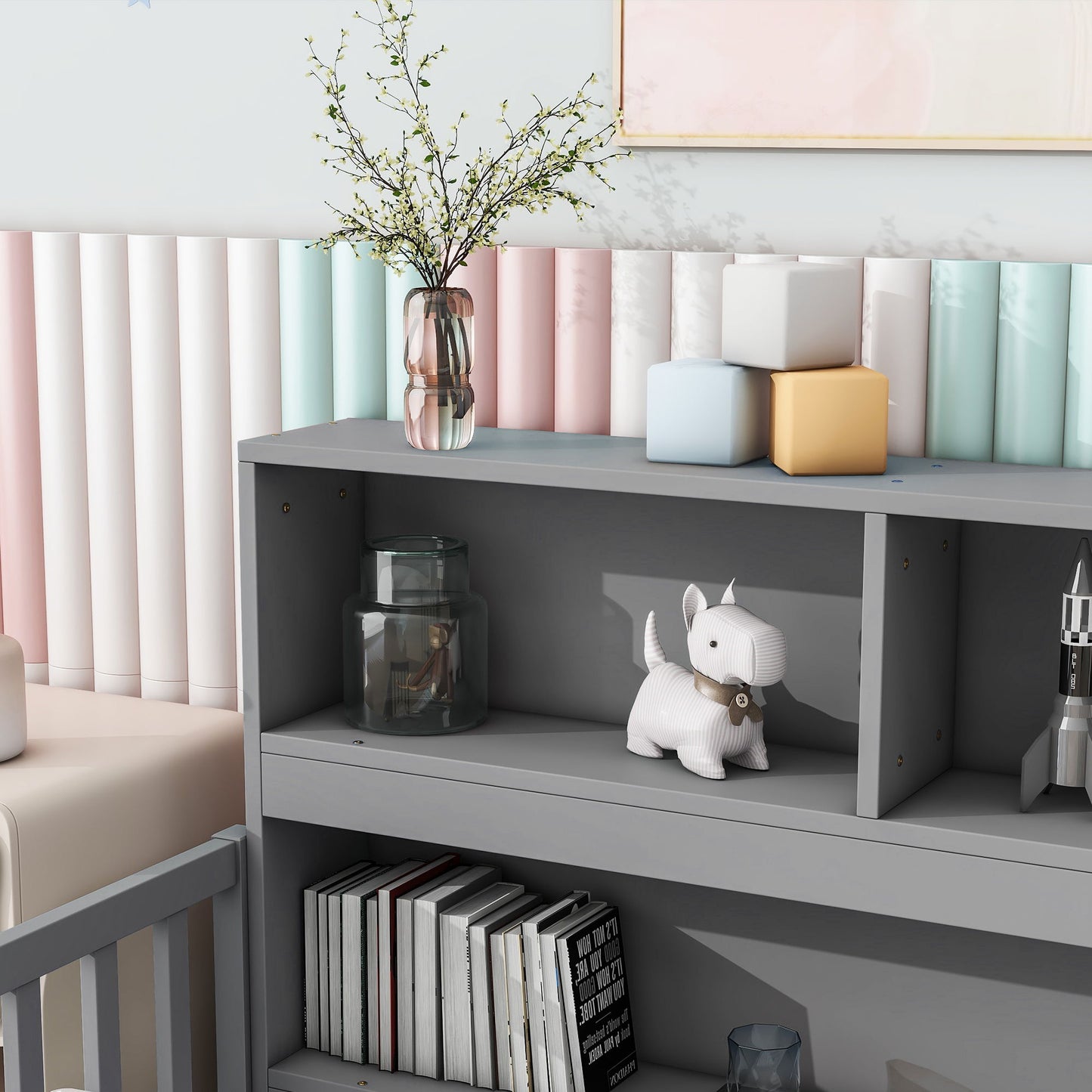 Floor Bed With Bedside Bookcase, Shelves, Guardrails - The Sleep Loft - Online Mattress Showroom NYC