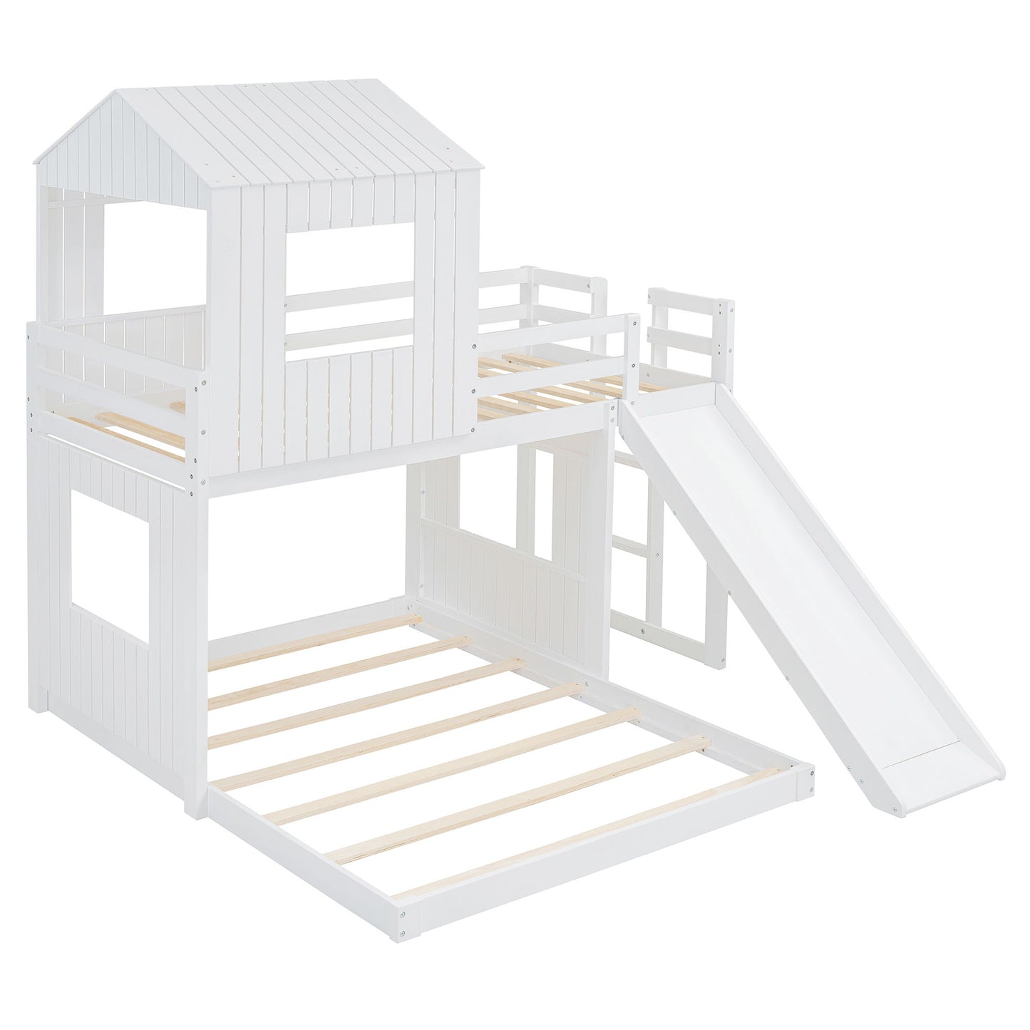 Loft Bunk Bed With Playhouse, Farmhouse, Ladder, Slide And Guardrails - The Sleep Loft - Online Mattress Showroom NYC