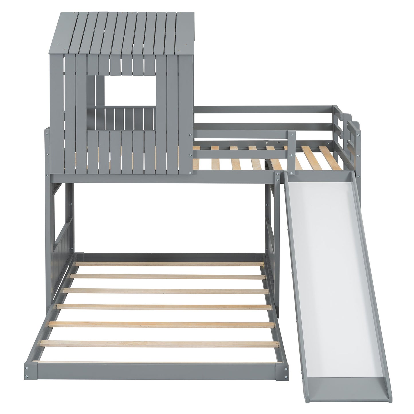 Loft Bunk Bed With Playhouse, Farmhouse, Ladder, Slide And Guardrails - The Sleep Loft - Online Mattress Showroom NYC