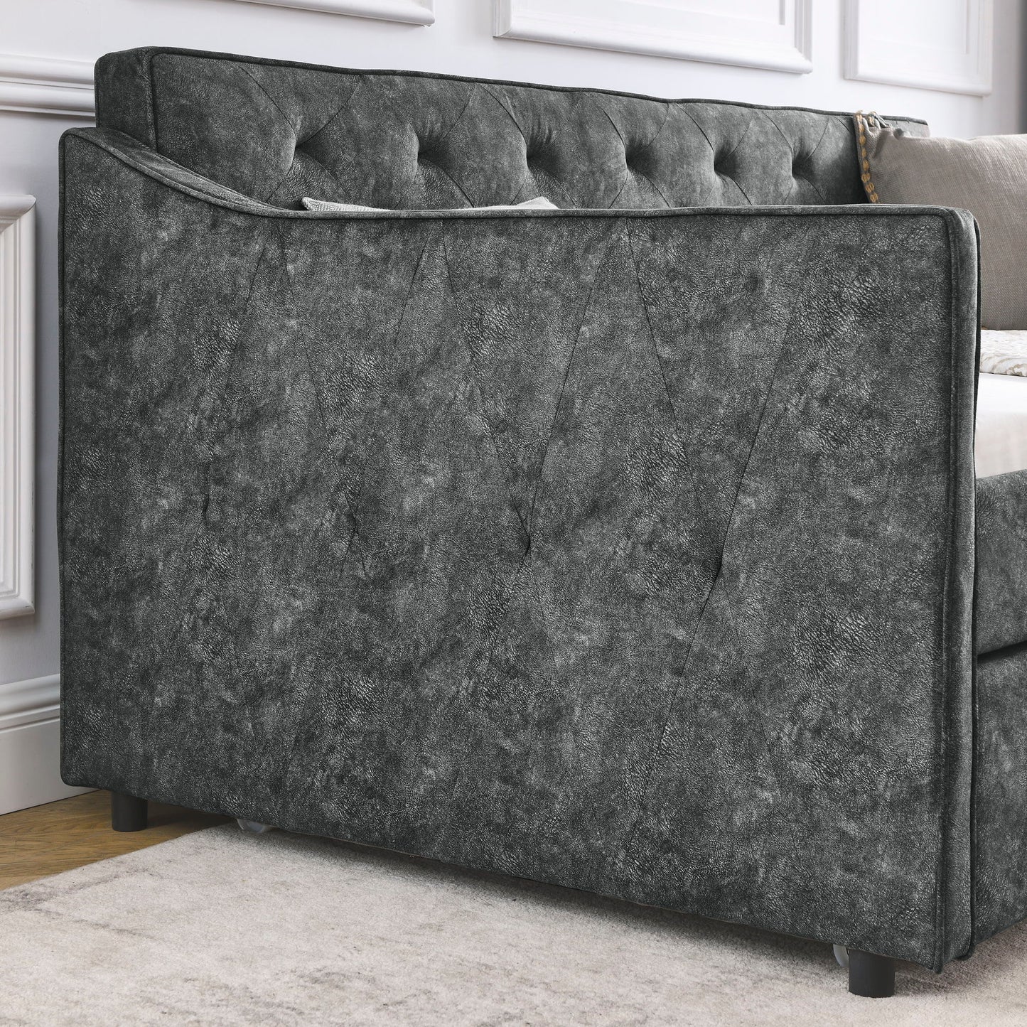 Twin Upholstered Daybed With Trundle, Waved Arms - Gray - The Sleep Loft - Online Mattress Showroom NYC