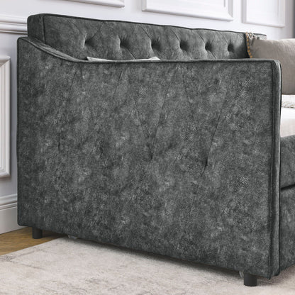 Twin Upholstered Daybed With Trundle, Waved Arms - Gray - The Sleep Loft - Online Mattress Showroom NYC
