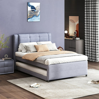 Upholstery Platform Bed With Trundle, Trundle Can Be Flat Or Erected - The Sleep Loft - Online Mattress Showroom NYC