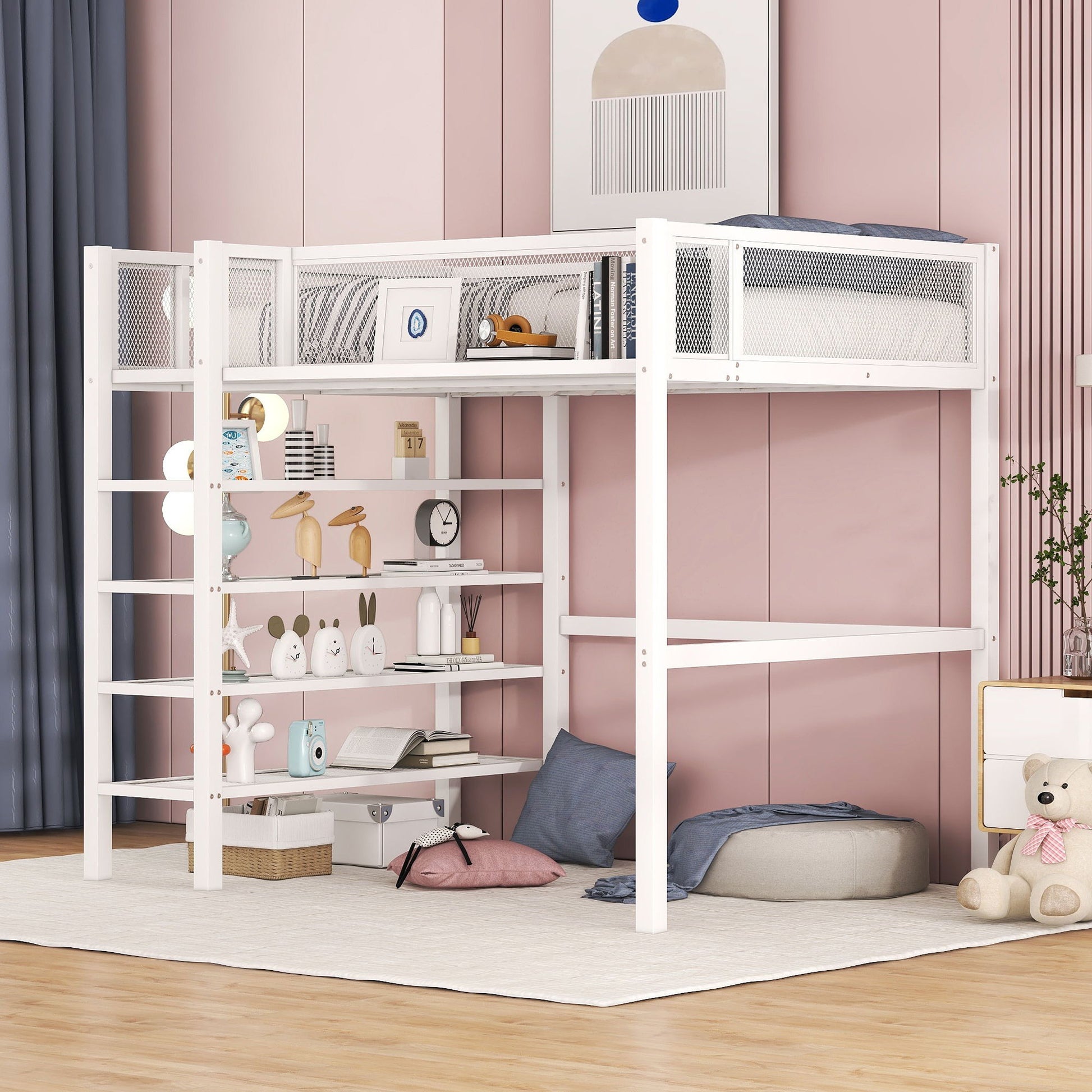 Loft Bed With 4 Tier Shelves And Storage - The Sleep Loft - Online Mattress Showroom NYC
