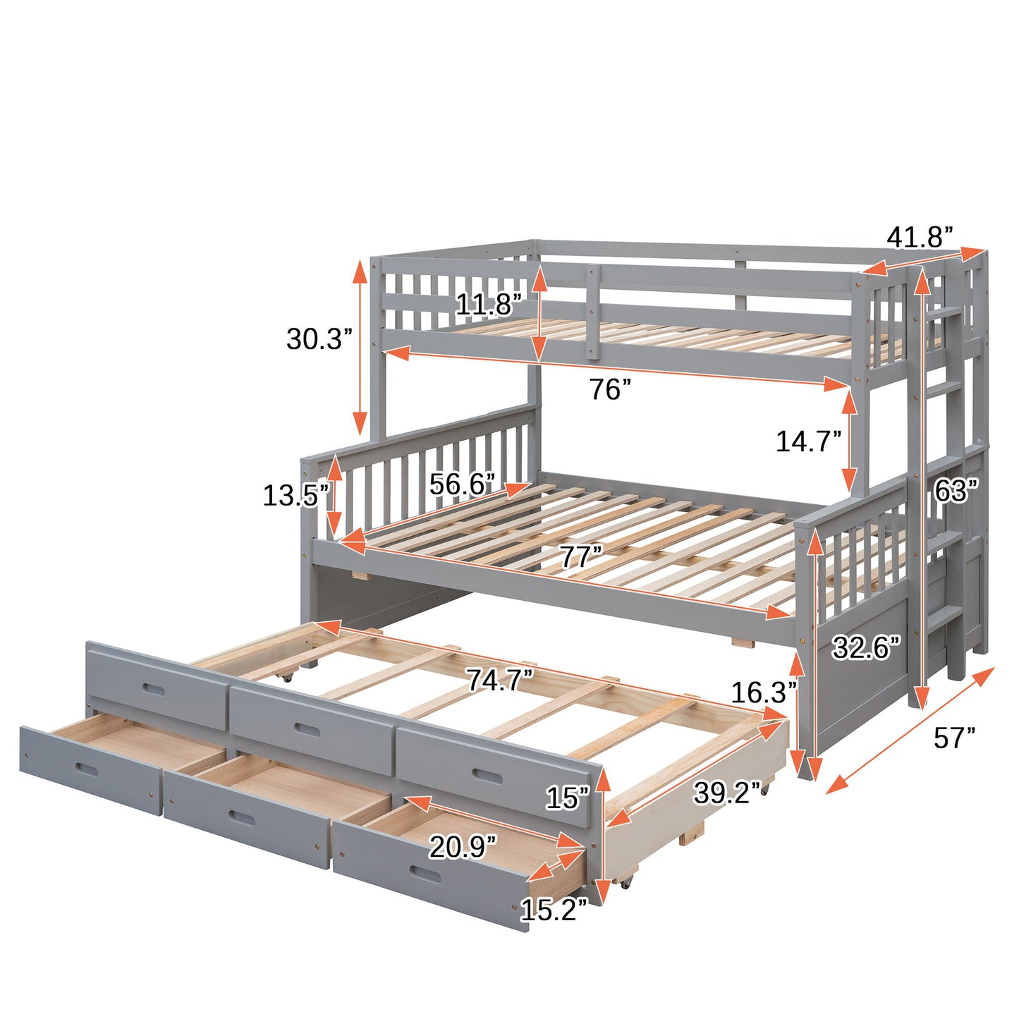 Bunk Bed With Twin Size Trundle And Drawers - The Sleep Loft - Online Mattress Showroom NYC