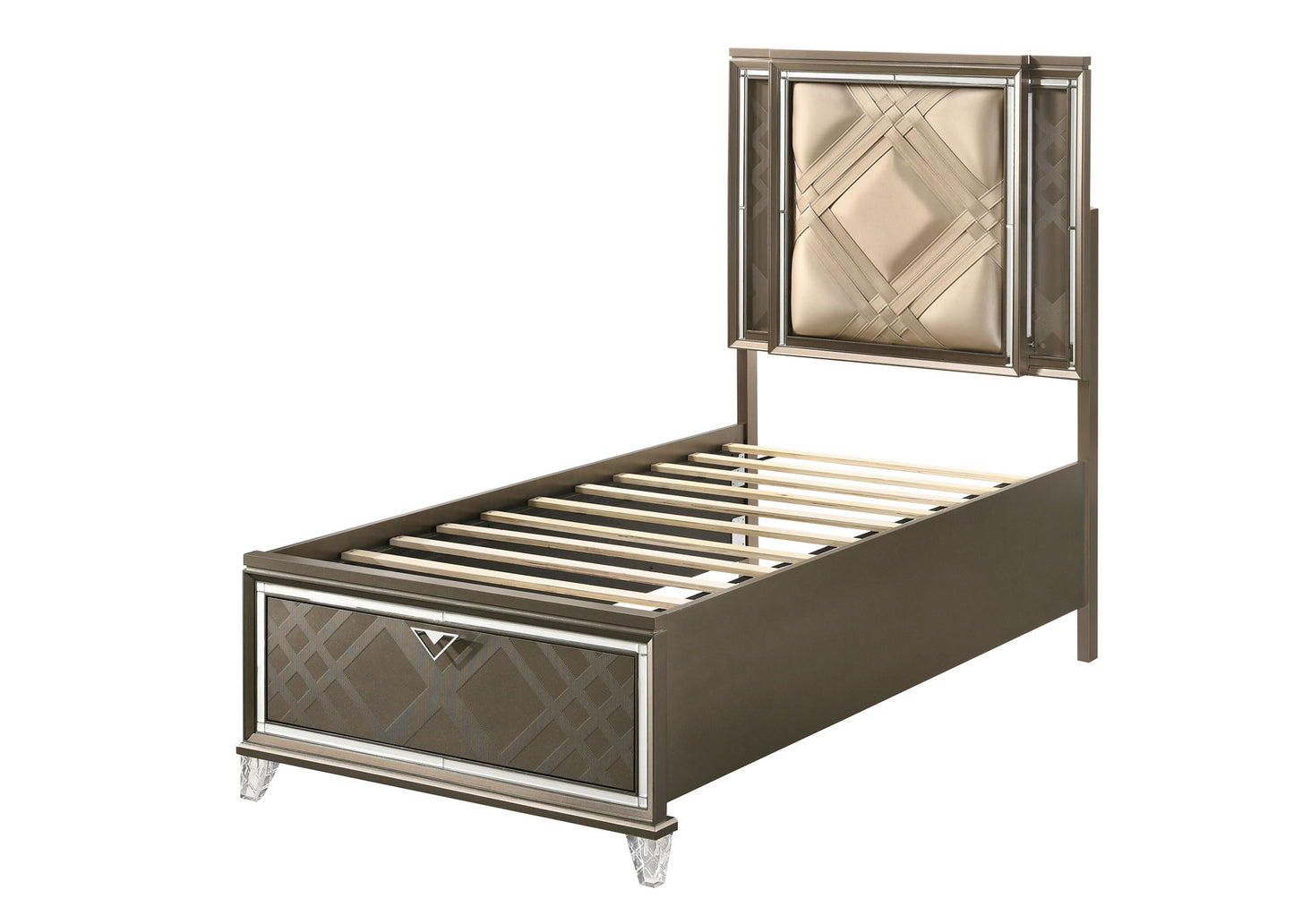 Skylar - Full Bed With LED & Storage - Dark Champagne - The Sleep Loft - Online Mattress Showroom NYC