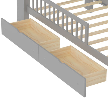 Bed With Headboard Storage Rack, 2 Under Bed Drawers, 3 Side Guardrails For Safety - The Sleep Loft - Online Mattress Showroom NYC