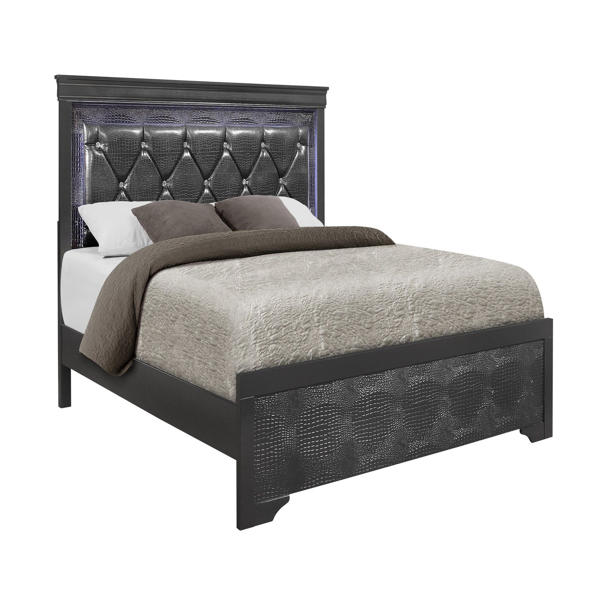 Shaker - Bed With LED Lighting And Crystal Inspired Tufted Headboard - The Sleep Loft - Online Mattress Showroom NYC