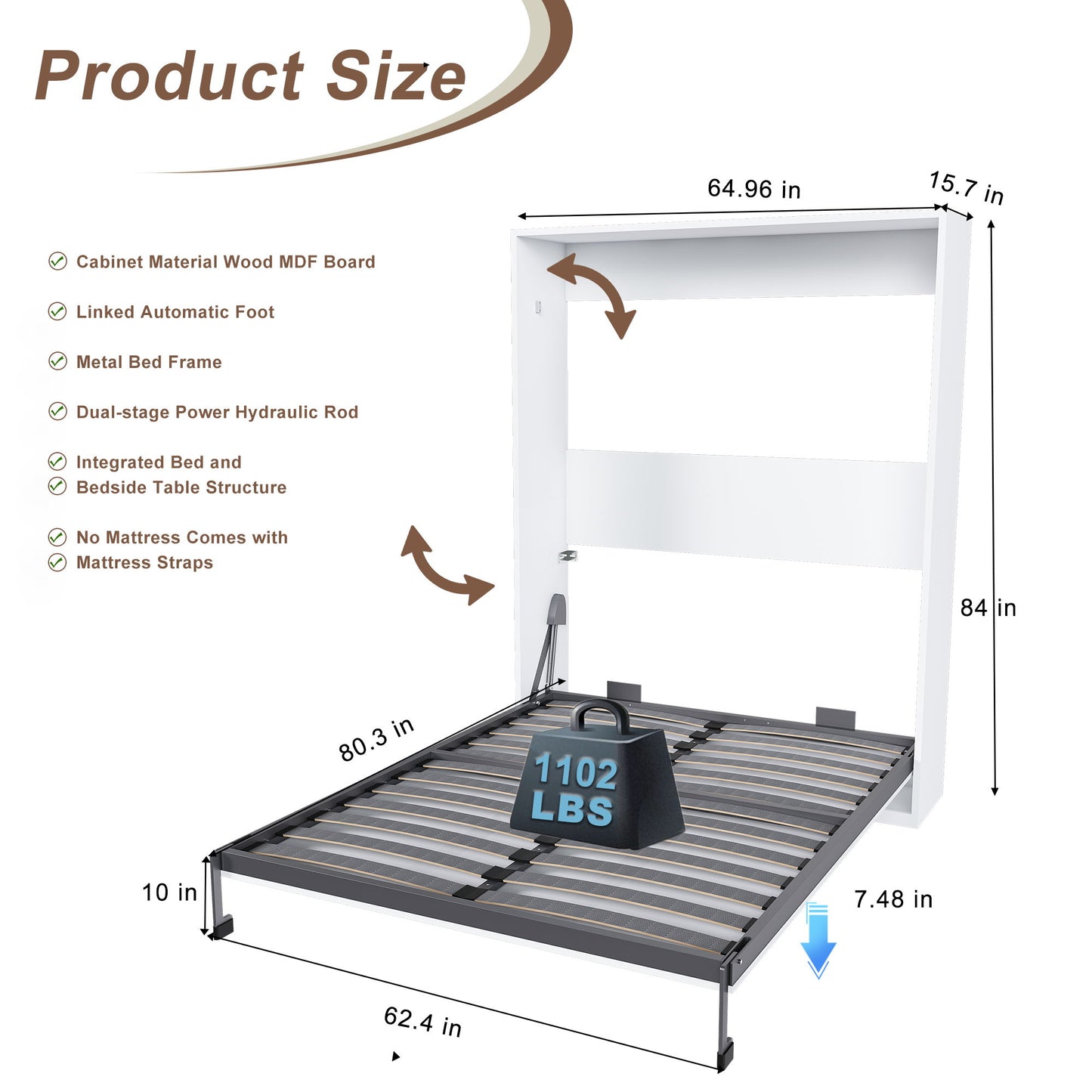 Queen Murphy Bed, Foldable Wall Bed, Space Saving Design For Bedrooms - White - The Sleep Loft - Online Mattress Showroom NYC