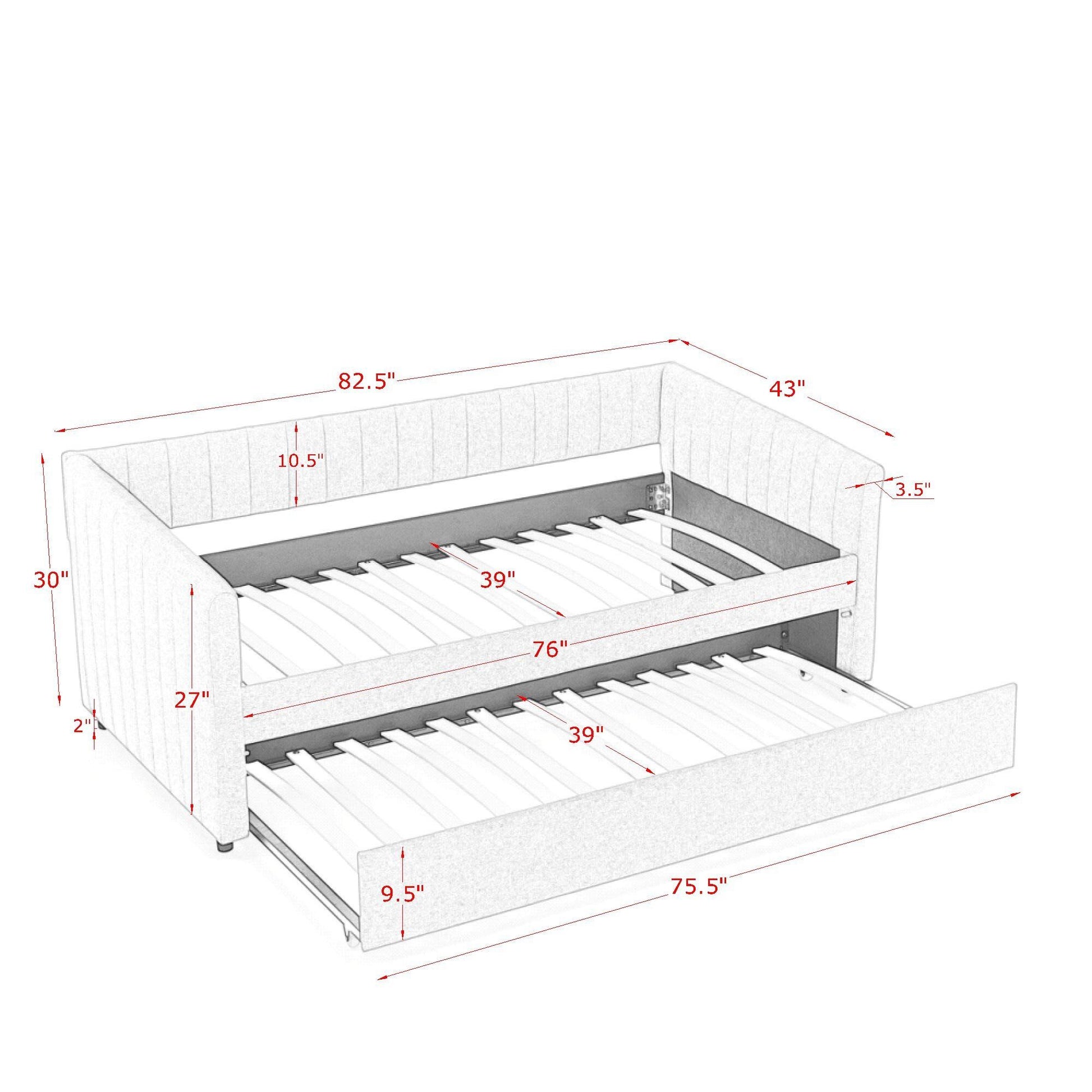 Upholstered Daybed With Trundle With Vertical Stripes - The Sleep Loft - Online Mattress Showroom NYC