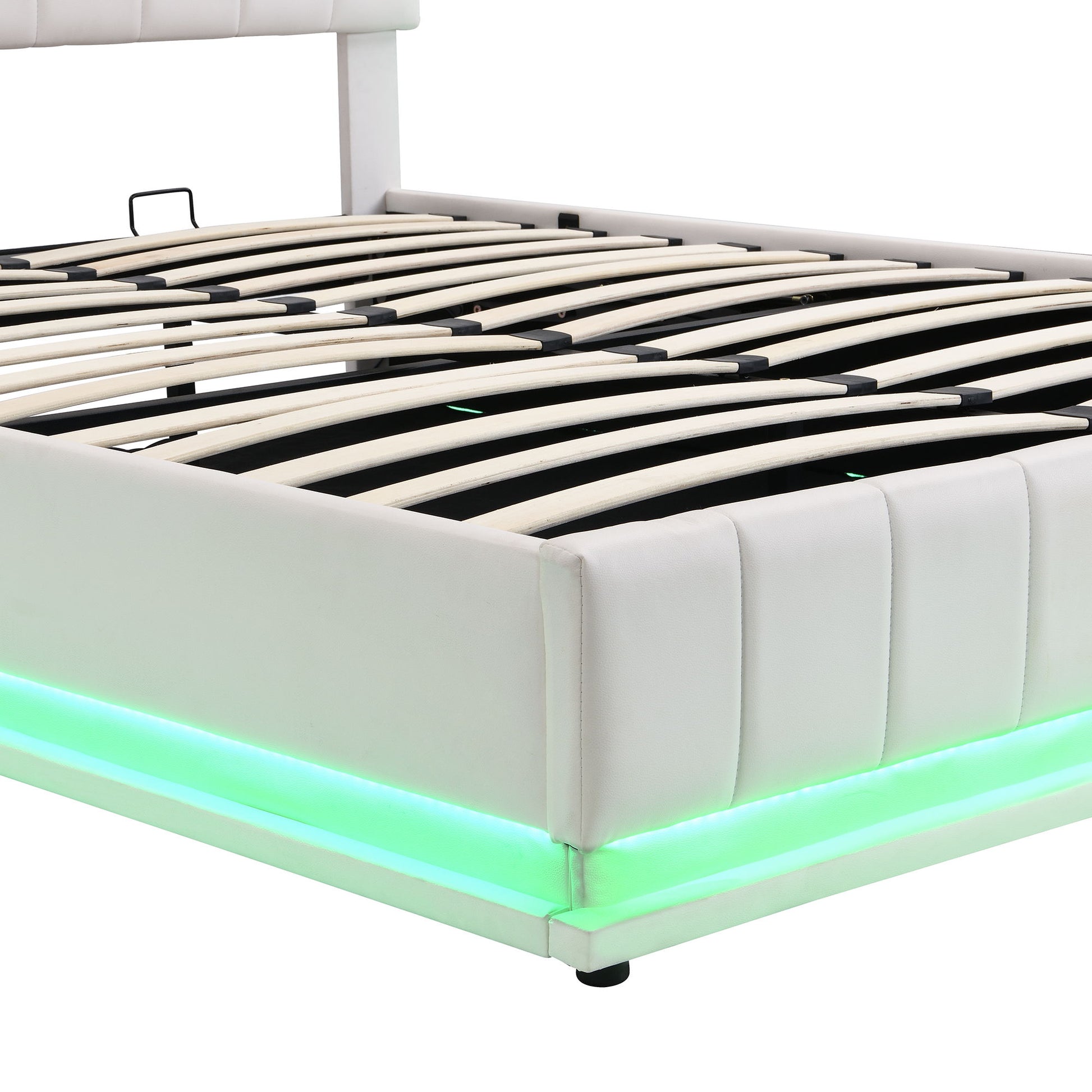 Upholstered Bed With Hydraulic Storage System And LED Light, With Sockets And USB Ports - The Sleep Loft - Online Mattress Showroom NYC