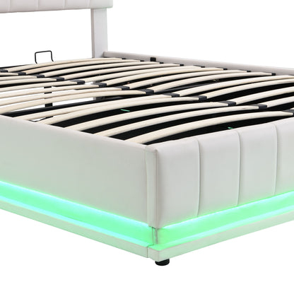 Upholstered Bed With Hydraulic Storage System And LED Light, With Sockets And USB Ports - The Sleep Loft - Online Mattress Showroom NYC