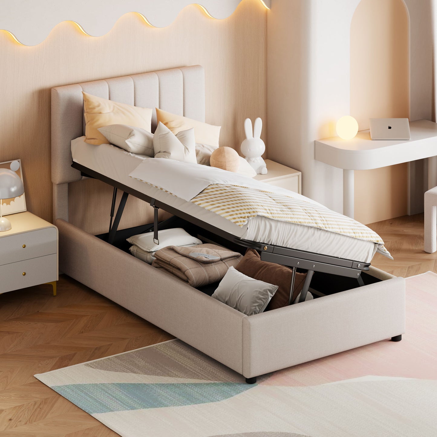 Upholstered Platform Bed With A Hydraulic Storage System - The Sleep Loft - Online Mattress Showroom NYC