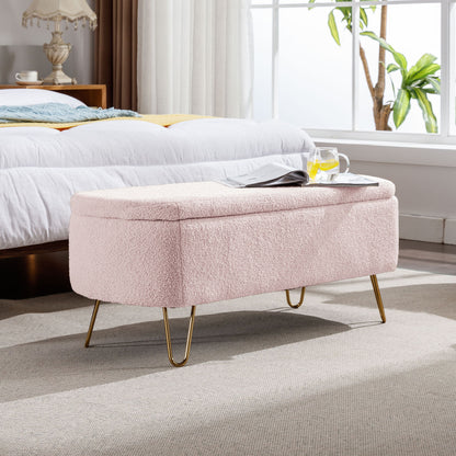 Storage Ottoman Bench For End Of Bed Legs, Modern Camel Faux Fur Entryway Bench Upholstered Padded With Storage For Living Room Bedroom - The Sleep Loft - Online Mattress Showroom NYC