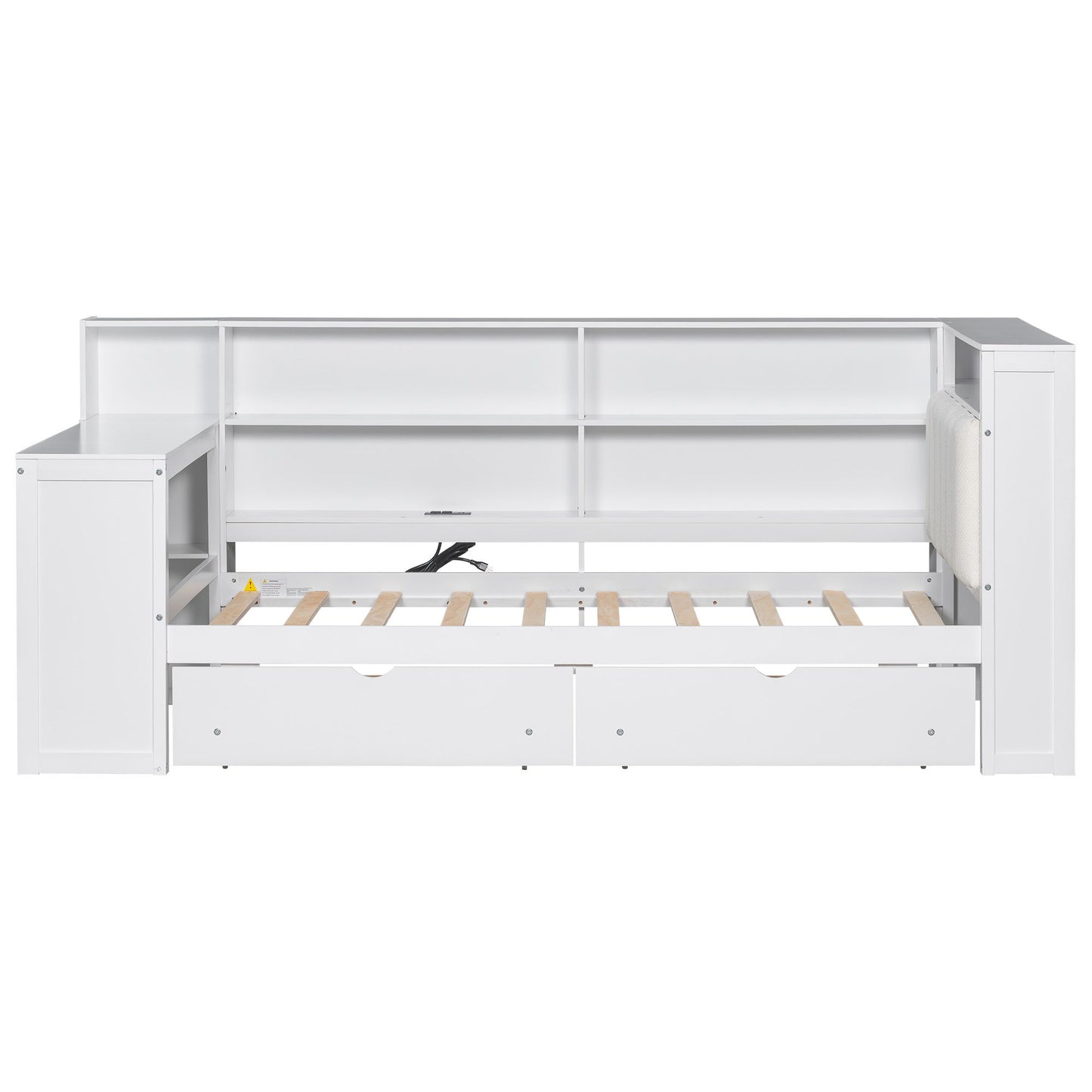 Platform Bed With Upholstered Headboard, Storage Shelves, Drawers, Charging Station, LED Lighting, Built In Desk - The Sleep Loft - Online Mattress Showroom NYC