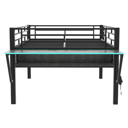 Gaming - Full Size Loft Bed With Desk, LED - Black