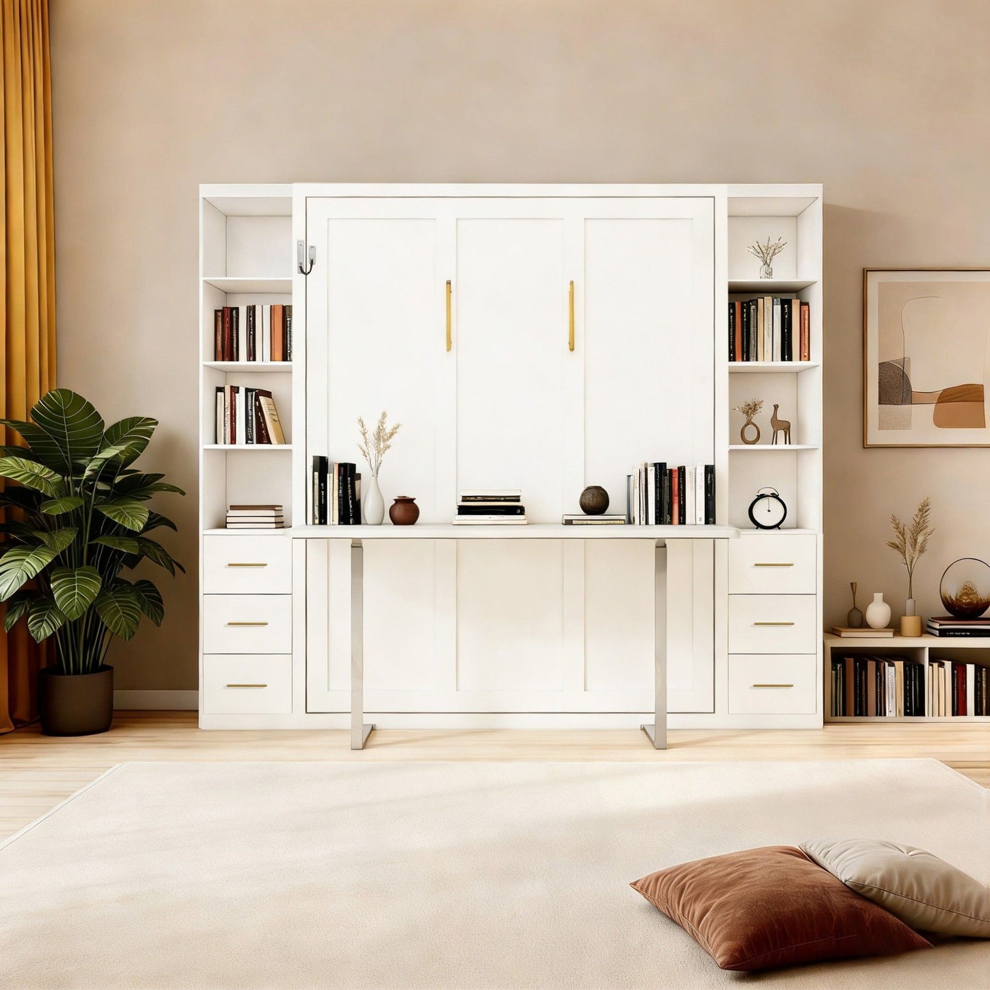 Queen Size Murphy Wall Bed With Side Storage Cabinets - White - The Sleep Loft - Online Mattress Showroom NYC
