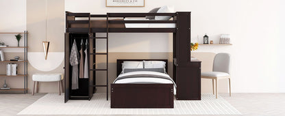 Loft Bed With A Stand Alone Bed, Shelves, Desk, And Wardrobe - The Sleep Loft - Online Mattress Showroom NYC