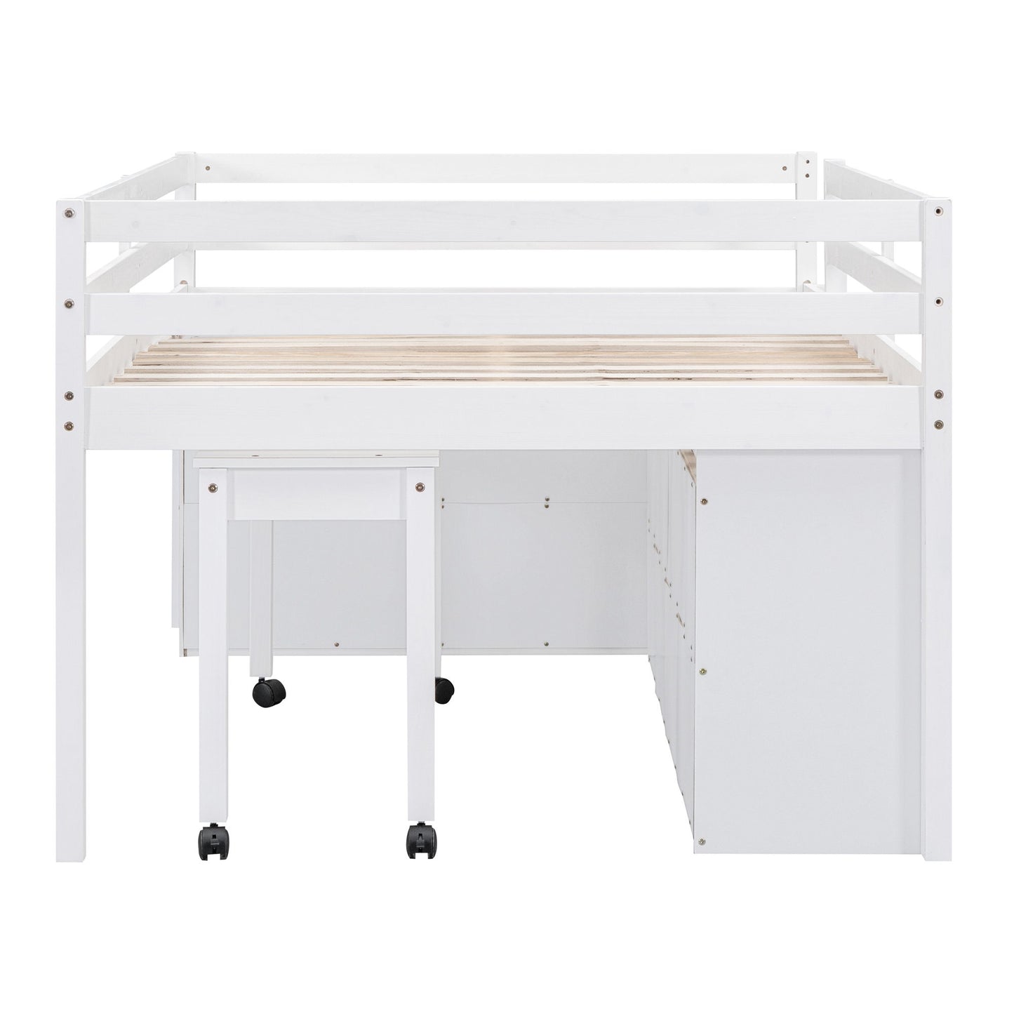 Loft Bed With Retractable Writing Desk And 4 Drawers, With Lateral Portable Desk And Shelves - The Sleep Loft - Online Mattress Showroom NYC