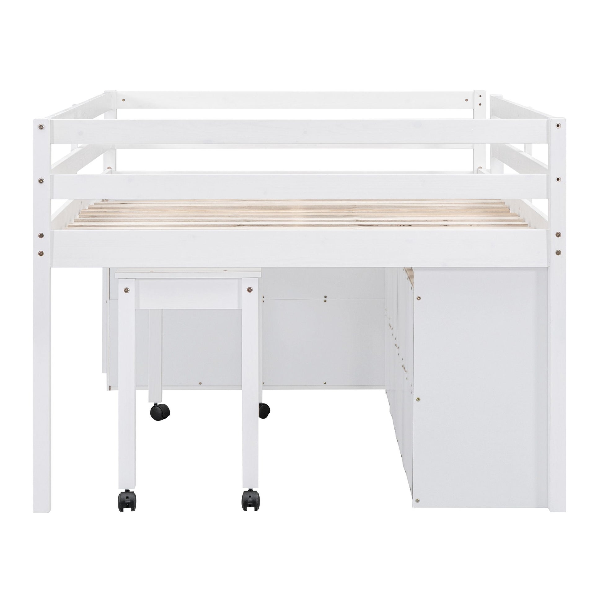 Loft Bed With Retractable Writing Desk And 4 Drawers, With Lateral Portable Desk And Shelves - The Sleep Loft - Online Mattress Showroom NYC