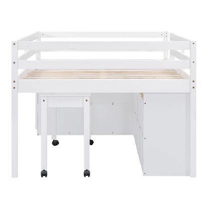 Loft Bed With Retractable Writing Desk And 4 Drawers, With Lateral Portable Desk And Shelves - The Sleep Loft - Online Mattress Showroom NYC