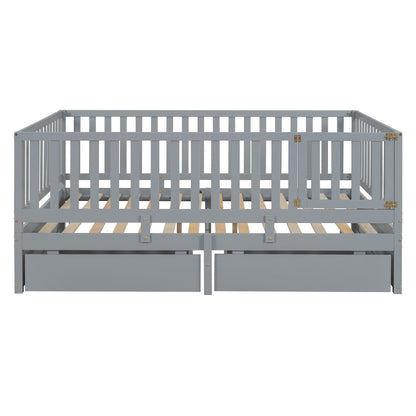 Daybed With Fence Guardrails And 2 Drawers, Split Into Independent Floor Bed & Daybed - The Sleep Loft - Online Mattress Showroom NYC
