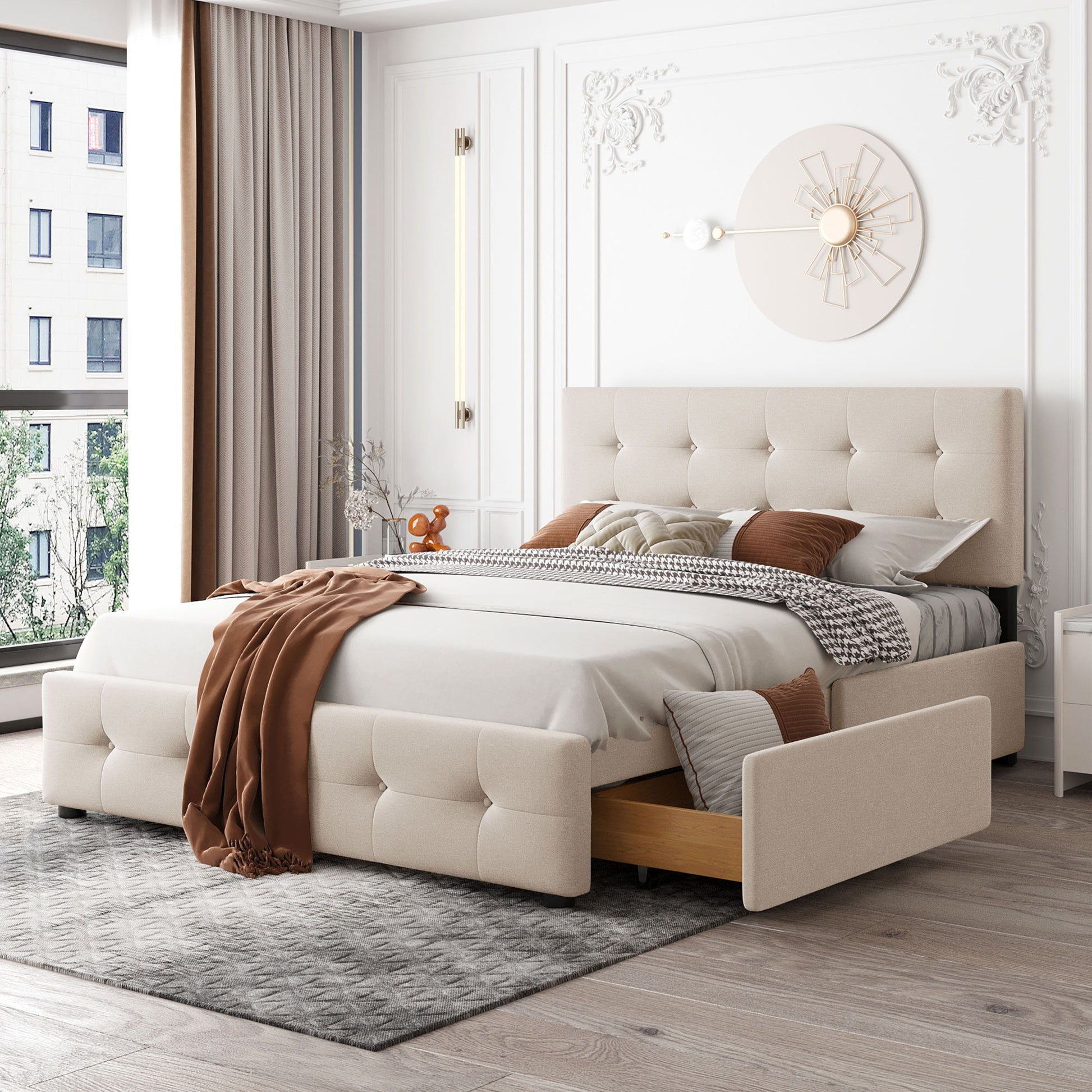 Upholstered Platform Bed With Classic Headboard And Drawers, No Box Spring Needed - The Sleep Loft - Online Mattress Showroom NYC